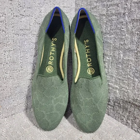 Rothys The Loafer Womens Size 8 Green Safari Round Toe Slip on Flat Ballet Shoes