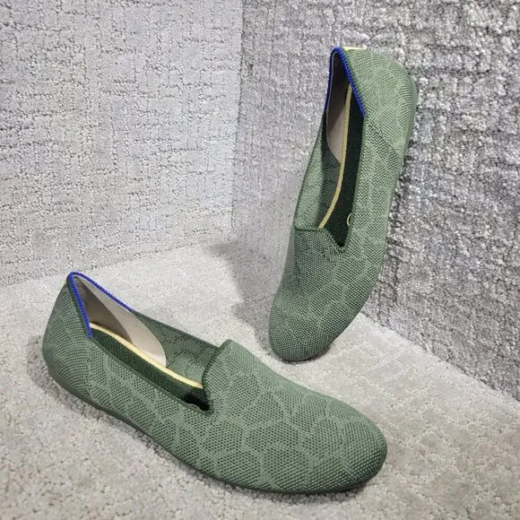 Rothys The Loafer Womens Size 8 Green Safari Round Toe Slip on Flat Ballet Shoes