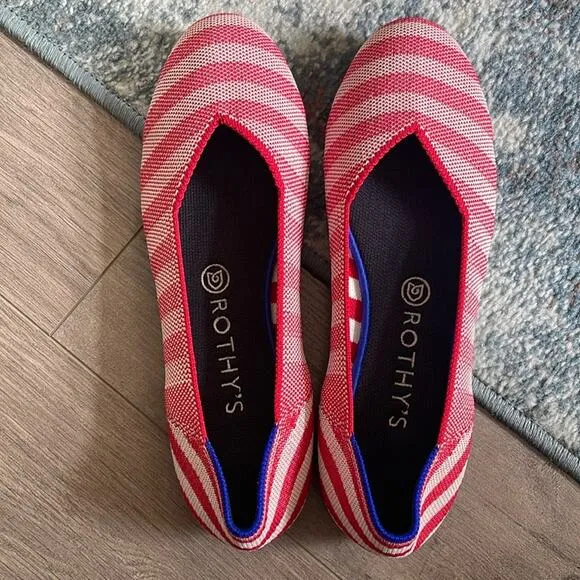 Rothys the round toe oposite stripe size 7  flat woman shoes