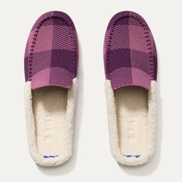 Rothy’s women’s The scuff Purple Plaid buffalo check Slip-On Slippers size 5 NEW
