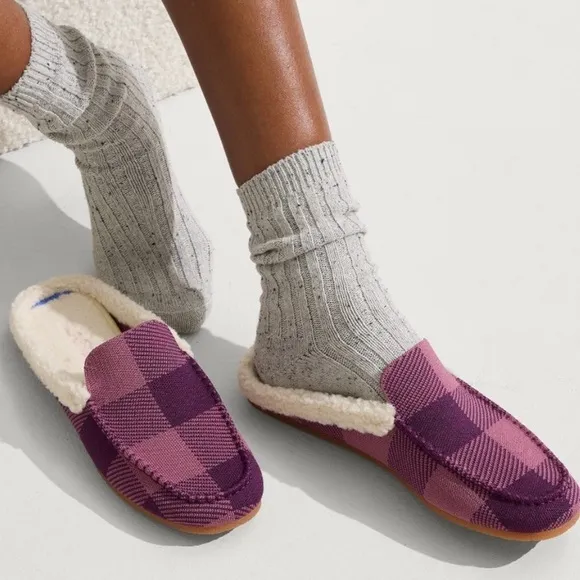Rothy’s women’s The scuff Purple Plaid buffalo check Slip-On Slippers size 5 NEW