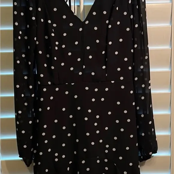 Row A Nordstrom Brand Polka Dot Ruffle Mini Dress w/long sheer sleeves- Classic