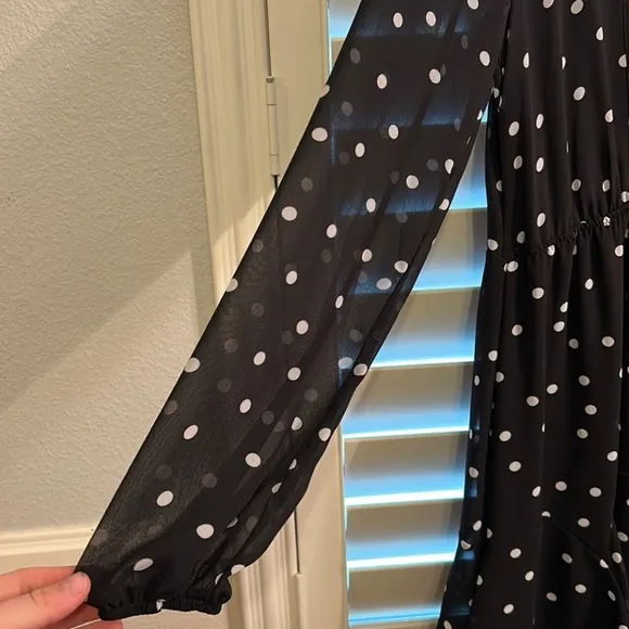 Row A Nordstrom Brand Polka Dot Ruffle Mini Dress w/long sheer sleeves- Classic