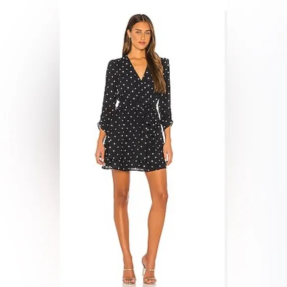 Row A Nordstrom Brand Polka Dot Ruffle Mini Dress w/long sheer sleeves- Classic
