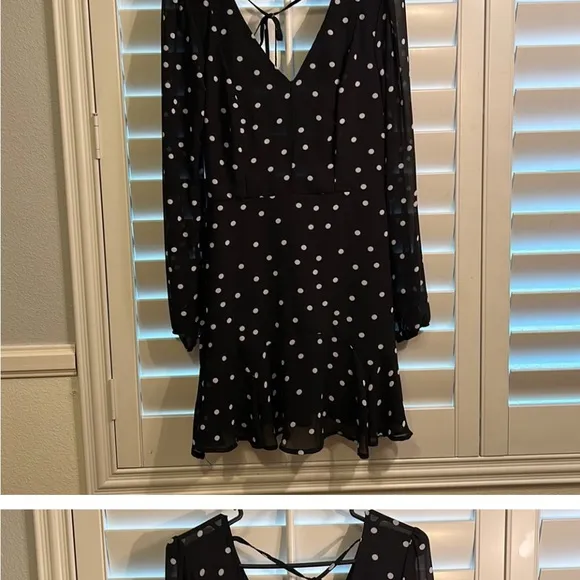 Row A Nordstrom Brand Polka Dot Ruffle Mini Dress w/long sheer sleeves- Classic