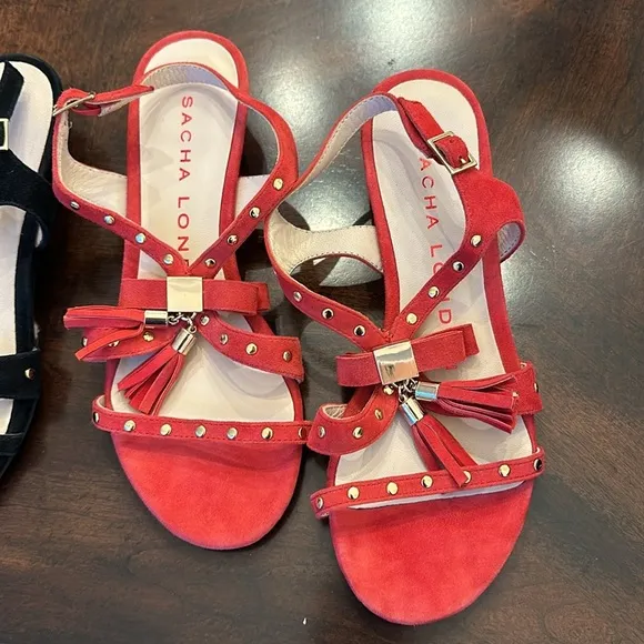 Sacha London Sandals size 7 Red and Black Sandals with gold beads