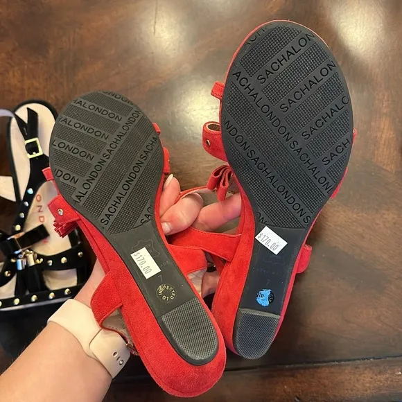 Sacha London Sandals size 7 Red and Black Sandals with gold beads