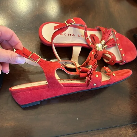 Sacha London Sandals size 7 Red and Black Sandals with gold beads