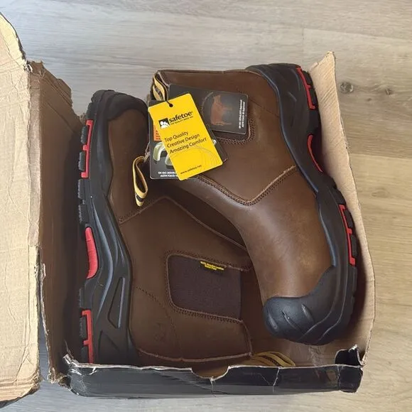 SAFETOE Heavy Duty Work Boots Composite ToeCap Chelsea Safety Boots Brown 10 NWT