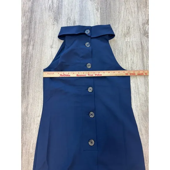 Sail to Sable Shift Dress Cowl Neck Button Back Sleeveless Navy Blue S