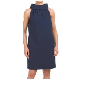 Sail to Sable Shift Dress Cowl Neck Button Back Sleeveless Navy Blue S
