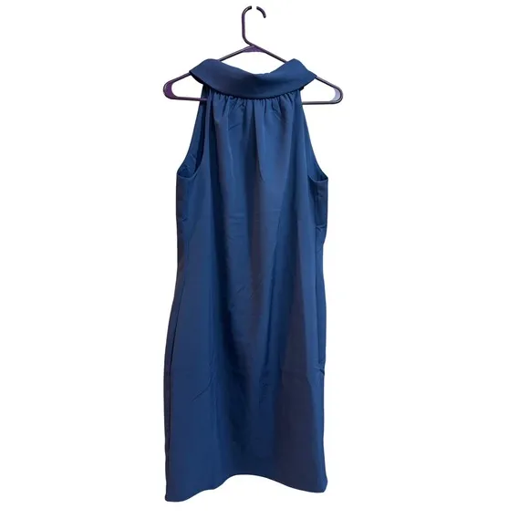 Sail to Sable Shift Dress Cowl Neck Button Back Sleeveless Navy Blue S