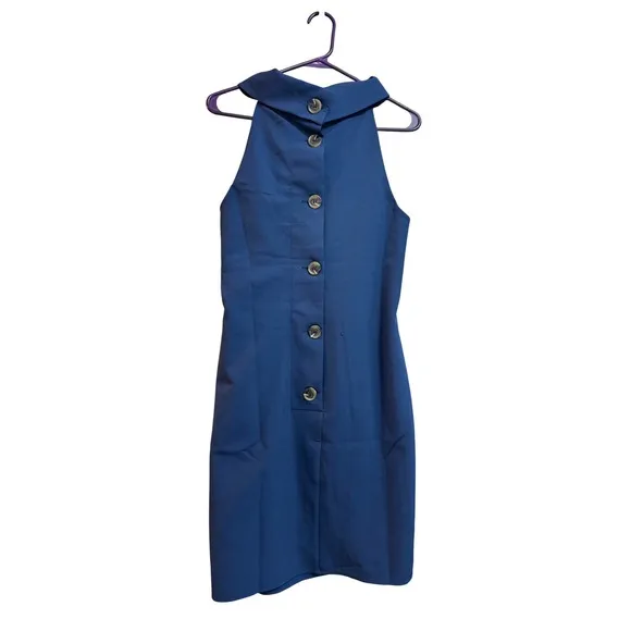 Sail to Sable Shift Dress Cowl Neck Button Back Sleeveless Navy Blue S