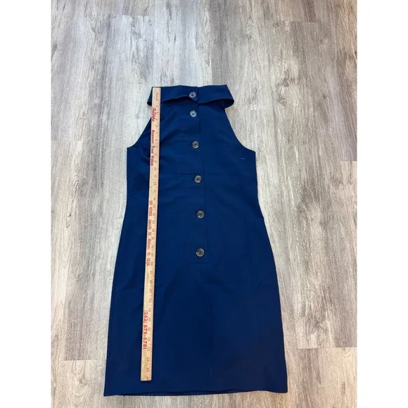 Sail to Sable Shift Dress Cowl Neck Button Back Sleeveless Navy Blue S