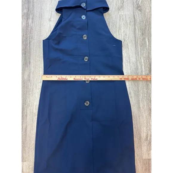 Sail to Sable Shift Dress Cowl Neck Button Back Sleeveless Navy Blue S