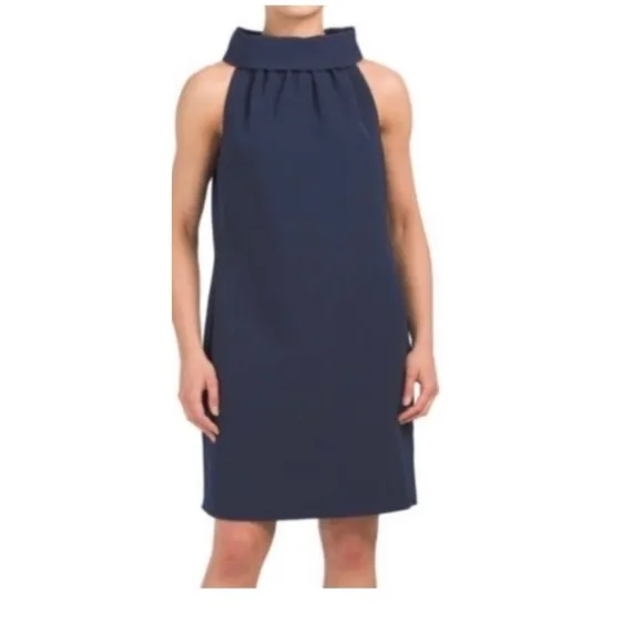 Sail to Sable Shift Dress Cowl Neck Button Back Sleeveless Navy Blue S