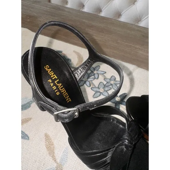 Saint Laurent  Bianca Tripon Black Bow Platform High Heel  Size 38
