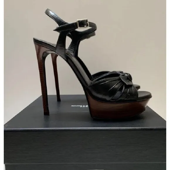 Saint Laurent  Bianca Tripon Black Bow Platform High Heel  Size 38
