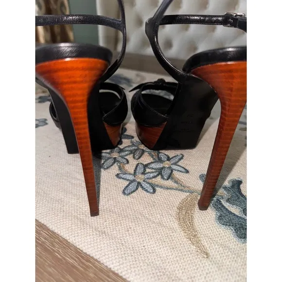 Saint Laurent  Bianca Tripon Black Bow Platform High Heel  Size 38