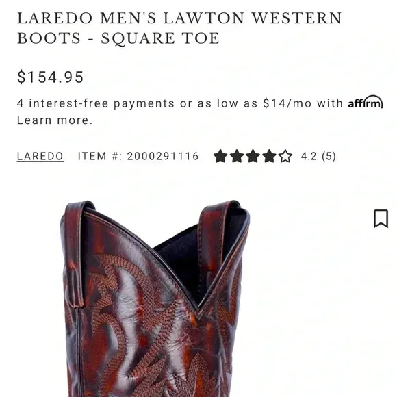 SALE NWT LAREDO MEN'S LAWTON WESTERN BOOTS SHOES SQUARE TOE 68444 Size 11.5