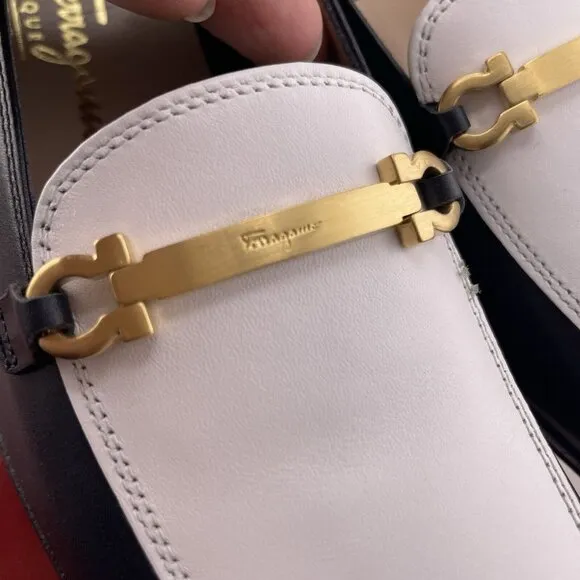 Salvatore Ferragamo Boutique Bambina Bianca Calf Heeled Loafers Women’s 9‎ AAAA