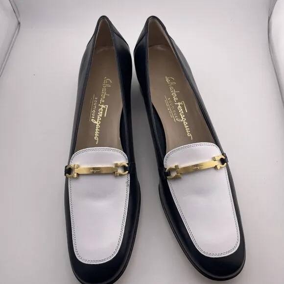 Salvatore Ferragamo Boutique Bambina Bianca Calf Heeled Loafers Women’s 9‎ AAAA
