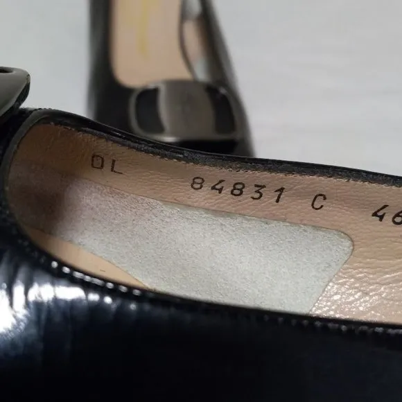 Salvatore Ferragamo Boutique Leather Slingback Block Heel Shoes Black Sz 8.5 3A