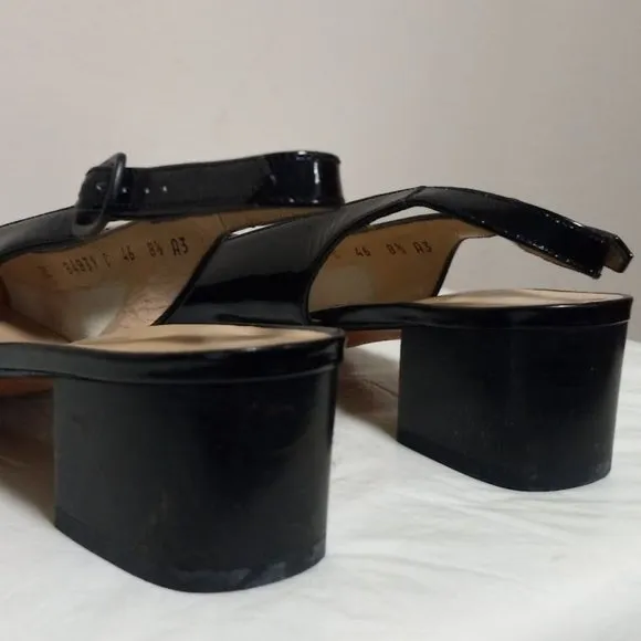 Salvatore Ferragamo Boutique Leather Slingback Block Heel Shoes Black Sz 8.5 3A