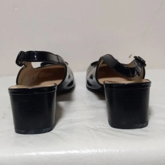 Salvatore Ferragamo Boutique Leather Slingback Block Heel Shoes Black Sz 8.5 3A
