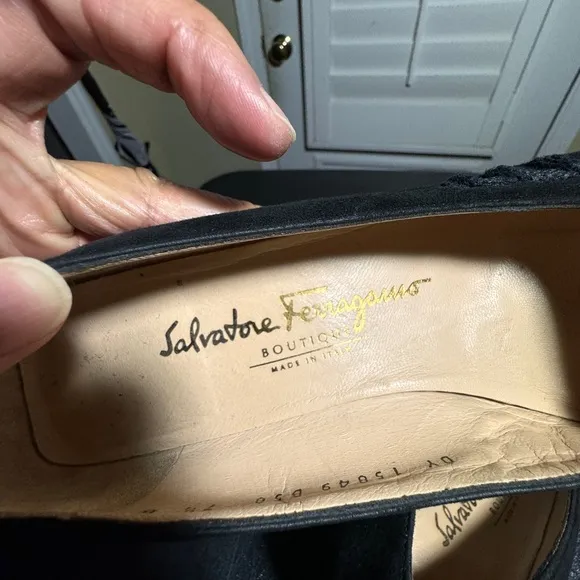 Salvatore Ferragamo Boutique size 7.5 black suede square tie shoes made …