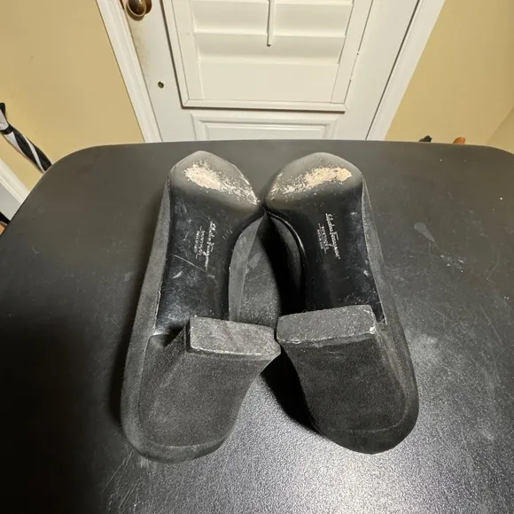 Salvatore Ferragamo Boutique size 7.5 black suede square tie shoes made …