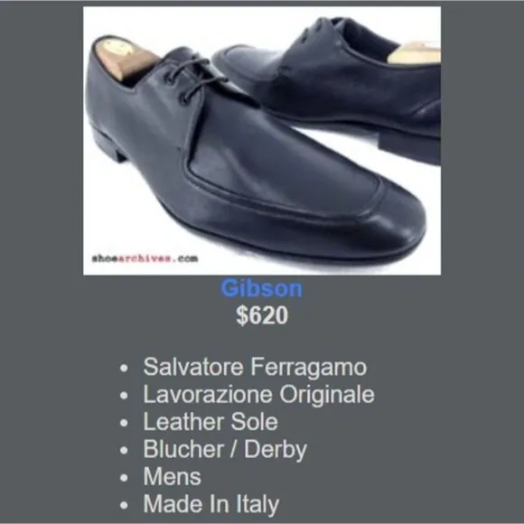 Salvatore Ferragamo Italy Dark Brown Leather Blucher Men 9.5EE Derby Dress Shoes