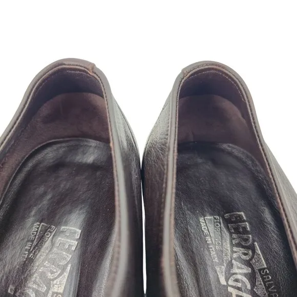 Salvatore Ferragamo Italy Dark Brown Leather Blucher Men 9.5EE Derby Dress Shoes