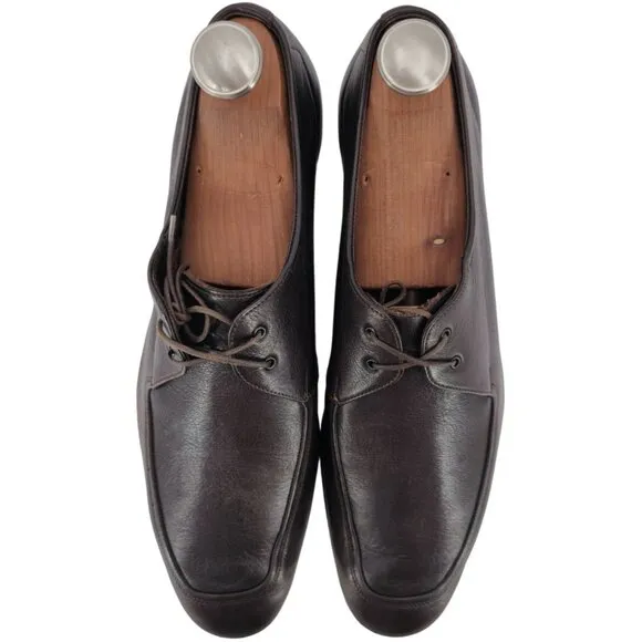 Salvatore Ferragamo Italy Dark Brown Leather Blucher Men 9.5EE Derby Dress Shoes