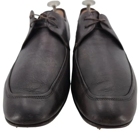 Salvatore Ferragamo Italy Dark Brown Leather Blucher Men 9.5EE Derby Dress Shoes