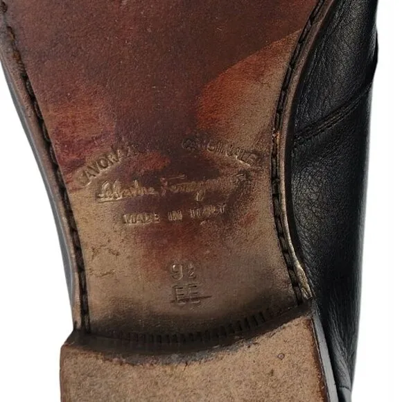 Salvatore Ferragamo Italy Dark Brown Leather Blucher Men 9.5EE Derby Dress Shoes