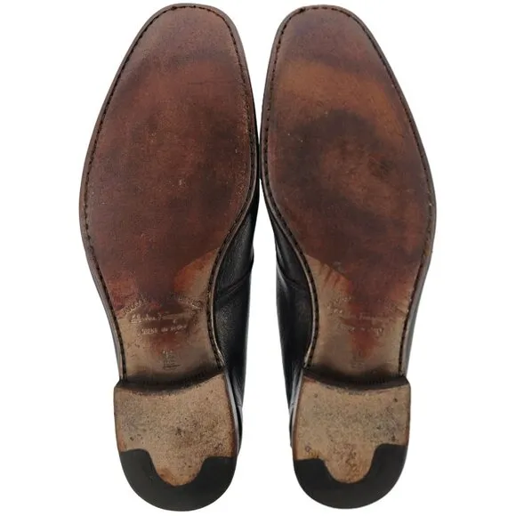 Salvatore Ferragamo Italy Dark Brown Leather Blucher Men 9.5EE Derby Dress Shoes