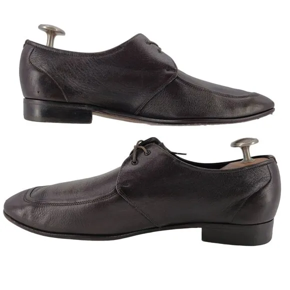 Salvatore Ferragamo Italy Dark Brown Leather Blucher Men 9.5EE Derby Dress Shoes