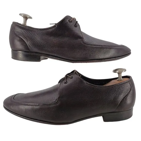Salvatore Ferragamo Italy Dark Brown Leather Blucher Men 9.5EE Derby Dress Shoes