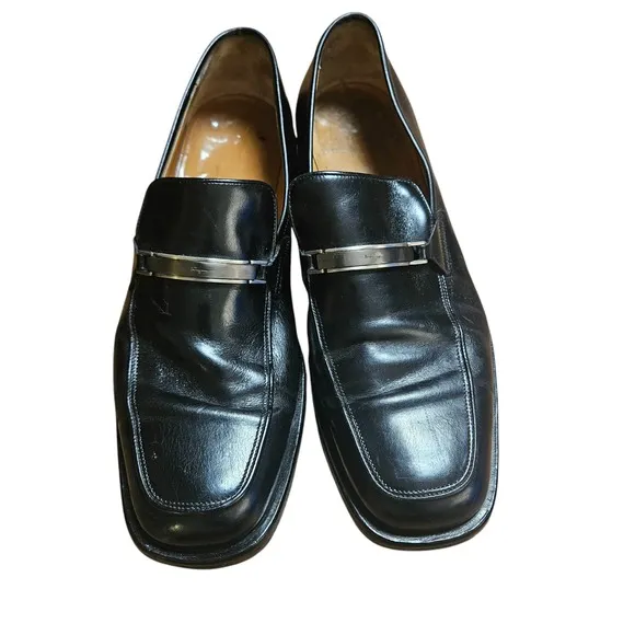 Salvatore Ferragamo Leather Loafer Slip on Dress Shoes Mens 11.5 D Black Classic