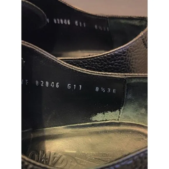 Salvatore Ferragamo Men's Black Pebbled Leather Dress Shoes Sz 8 1/2 3E (Wide)