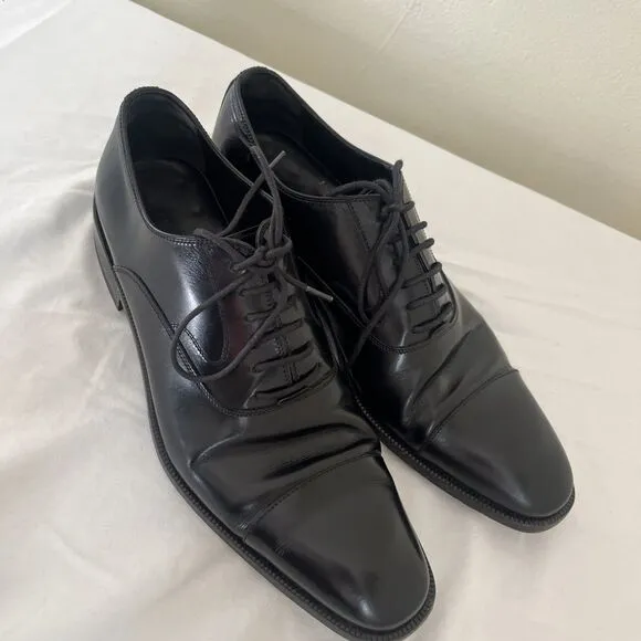 SALVATORE FERRAGAMO Vintage Calfskin Leather Cap Toe Lace-Up Oxford, Black- 8