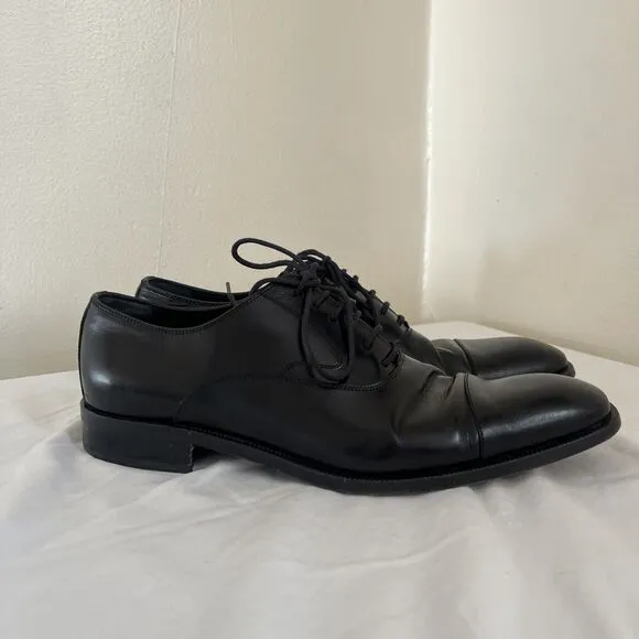 SALVATORE FERRAGAMO Vintage Calfskin Leather Cap Toe Lace-Up Oxford, Black- 8