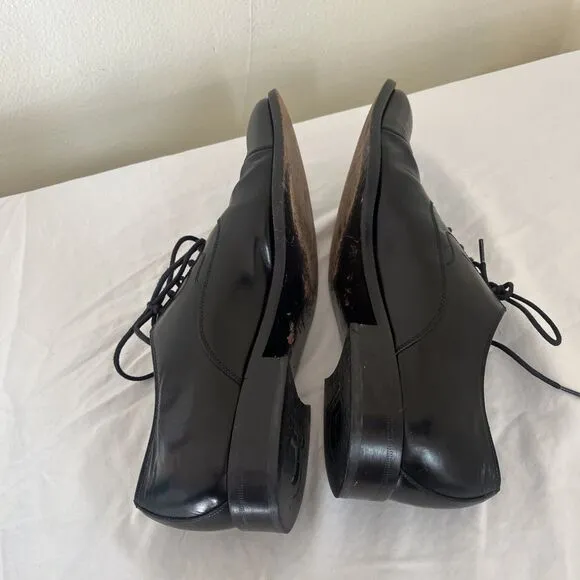 SALVATORE FERRAGAMO Vintage Calfskin Leather Cap Toe Lace-Up Oxford, Black- 8