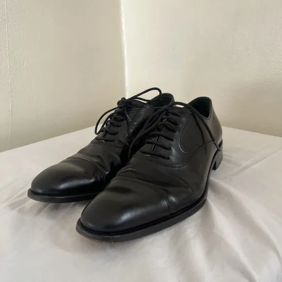 SALVATORE FERRAGAMO Vintage Calfskin Leather Cap Toe Lace-Up Oxford, Black- 8
