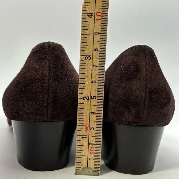 Salvatore Ferragamo Vara Bow Pump 7D Brown Silver Suede D Wide WIDTH Shoes Heels
