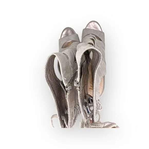 Sam Edelman Anastasia heeled leather ankle shoes grey peep toe women’s size 9m