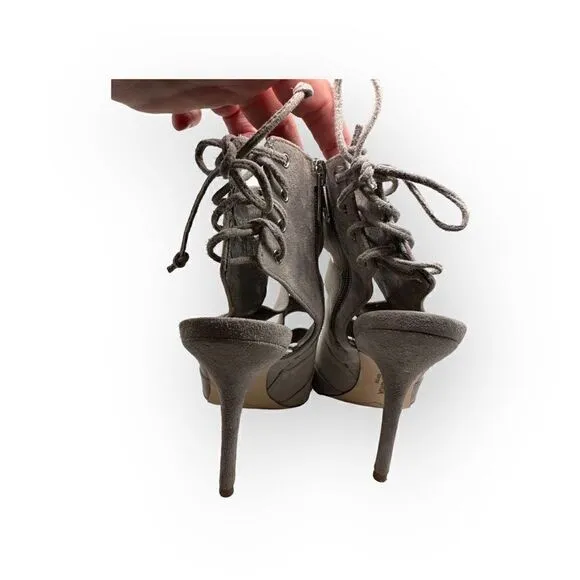 Sam Edelman Anastasia heeled leather ankle shoes grey peep toe women’s size 9m