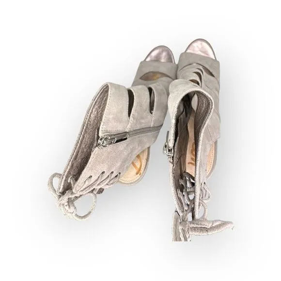 Sam Edelman Anastasia heeled leather ankle shoes grey peep toe women’s size 9m
