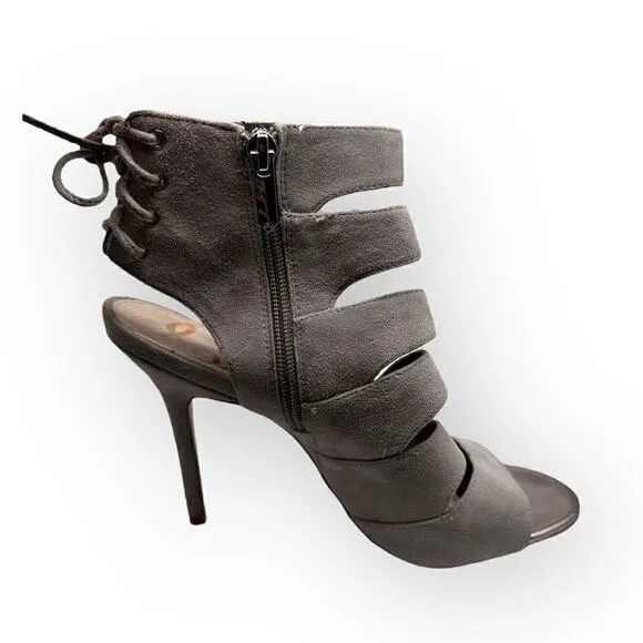 Sam Edelman Anastasia heeled leather ankle shoes grey peep toe women’s size 9m
